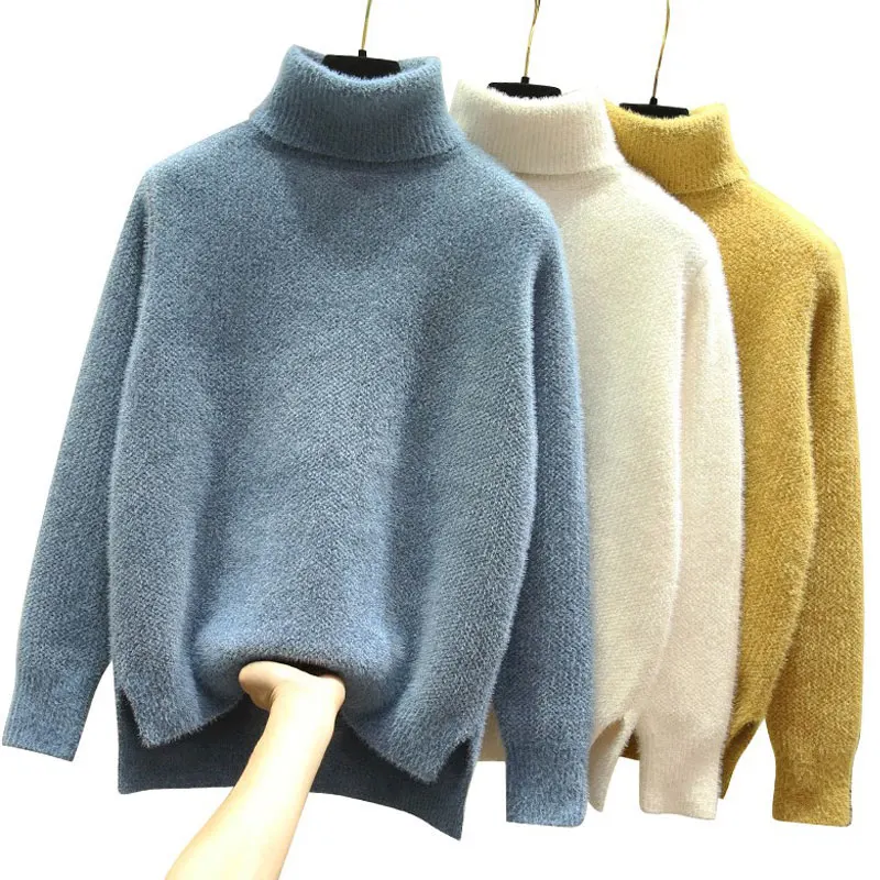 

Sweater Women 2019 Korean Loose Knitted Turtleneck Sweater for Woman Autumn and Winter Short Trench Oversize Pullovers