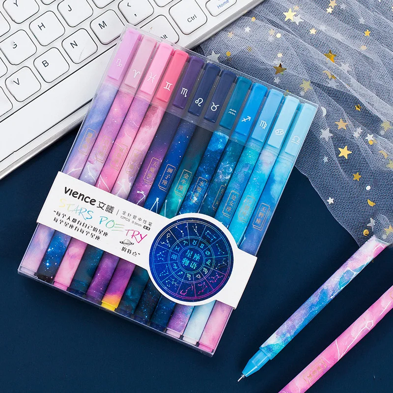 Набор гелевых ручек Kawaii Starry Sky 12 шт. креативные цветные ручки с созвездиями для