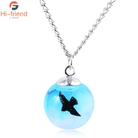 creative fashion transparent round bead necklace sky blue eagle moon orb white cloud necklace for girl women gift jewelry