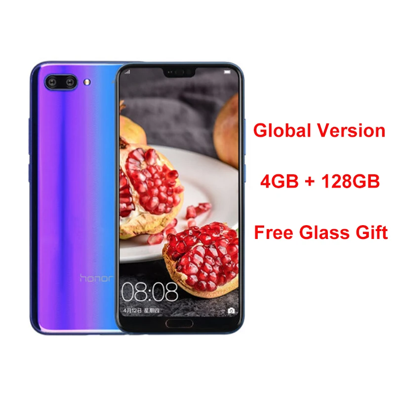 Blue Глобальная версия Honor 10, мобильный телефон, 4 Гб, 128 ГБ, 24 МП, Восьмиядерный, мобильный телефон, двойная камера, Face ID, NFC, android 8,1, 3400 мА/ч - Цвет: Blue