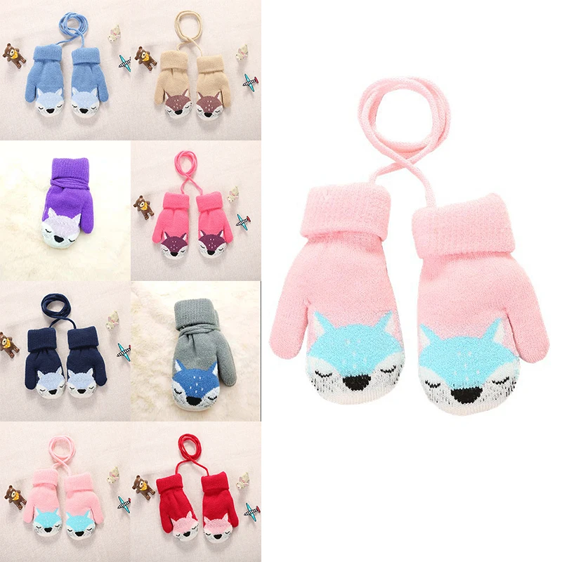 Зимние рождественские детские теплые перчатки первичные вязаные двухслойные на