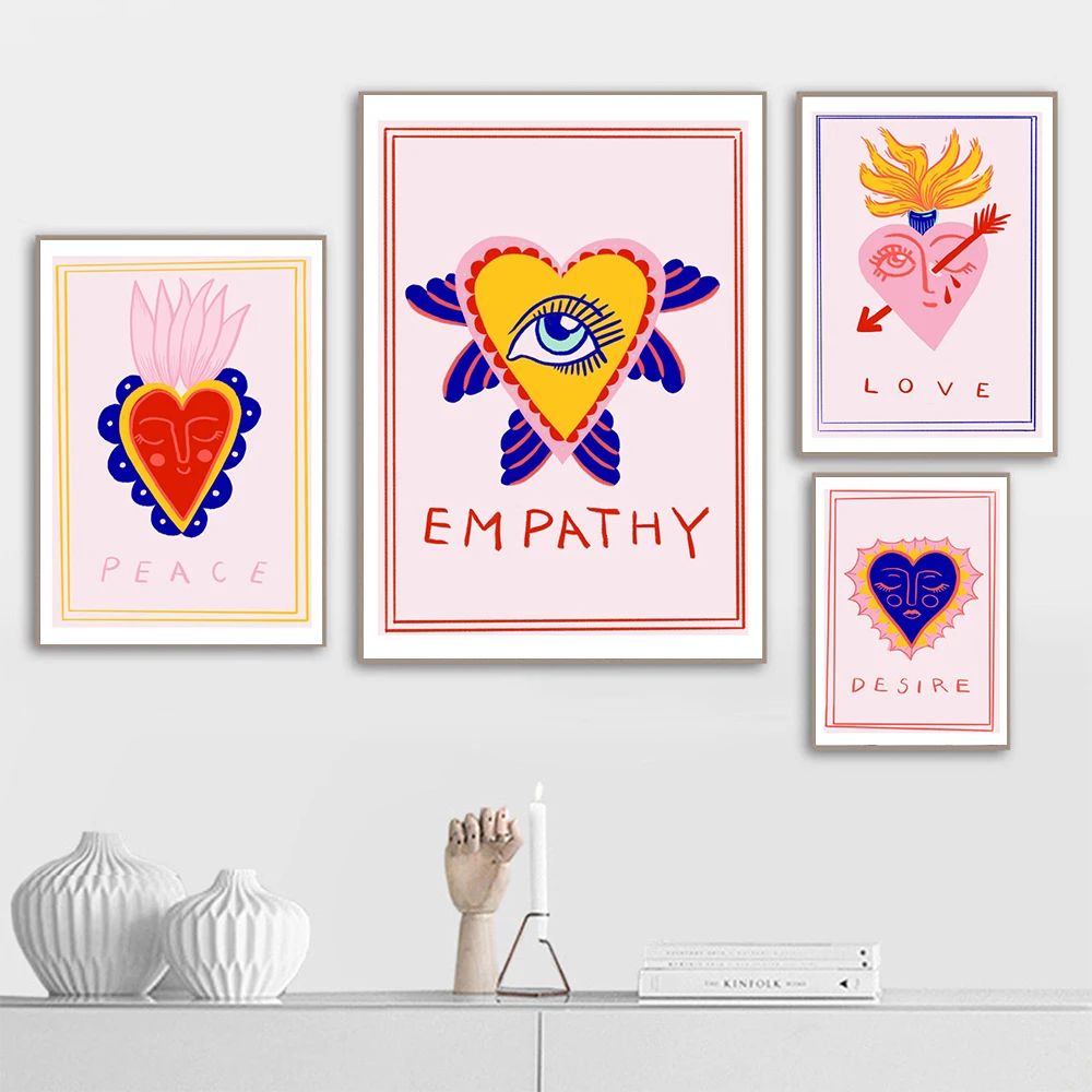 

Nordic Abstract Hearts Tarot Wall Art Pictures Canvas Painting Dsire Peace Love Strength Posters Prints Kids Living Room Decor