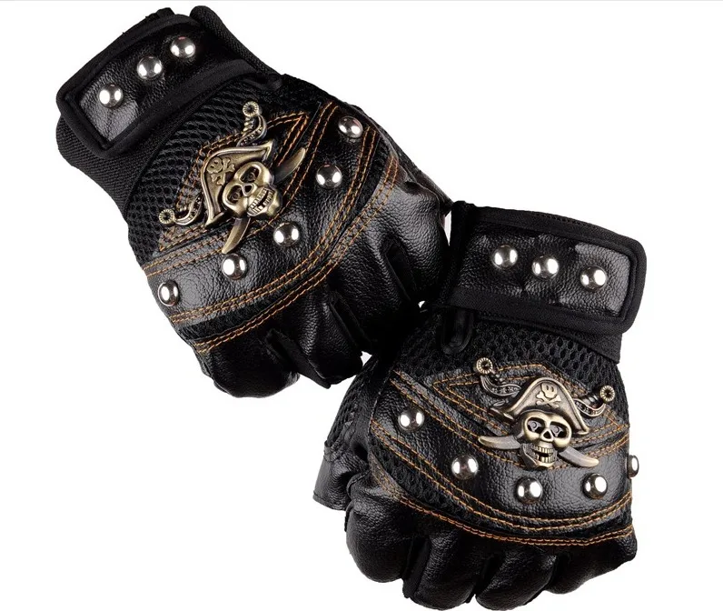 Skull rivet motorcycle men's full finger gloves outdoor equipment pirate riding | Gloves & Mittens