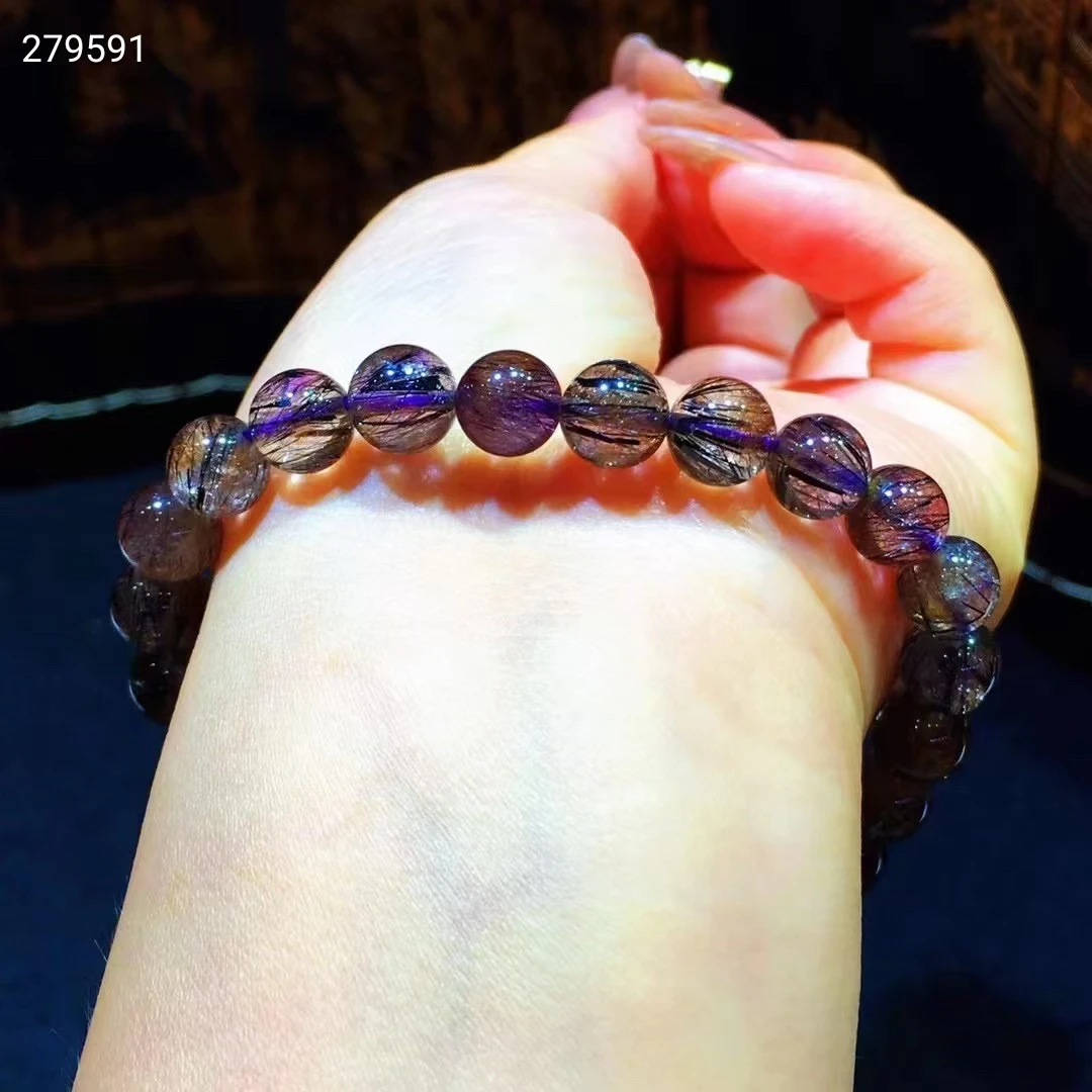 8 мм натуральный черный супер семь 7 фиолетовый рутилированный кварцевый браслет