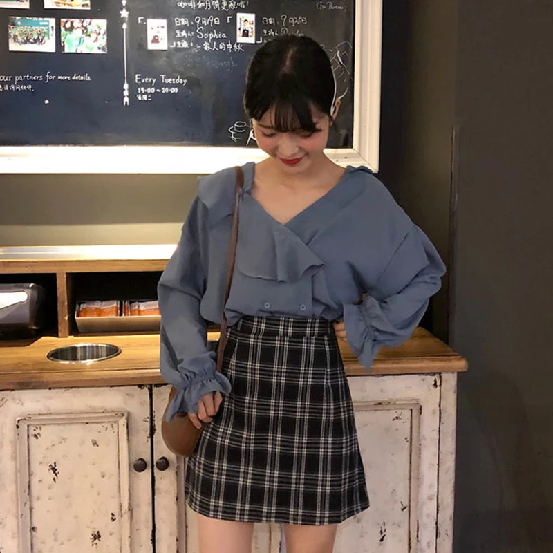 

Maorcho Girly Skirt Summer Plaid High Waist A-Line Fresh And Cute Retro Hip skirt Student Casual Mini Skirt 2021 New Arrival