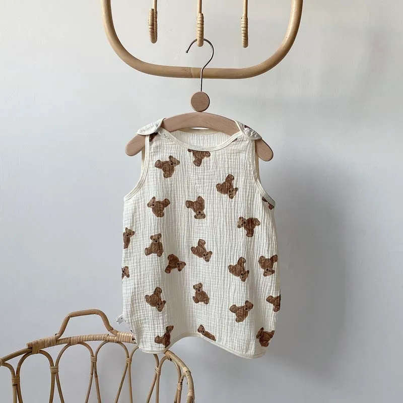 

Newborn Cotton Gauze Sleeping Bag Children Summer Tops Sleeveless Vest Cartoon Cotton Clothes For Boys Girls T-shirt Clothing
