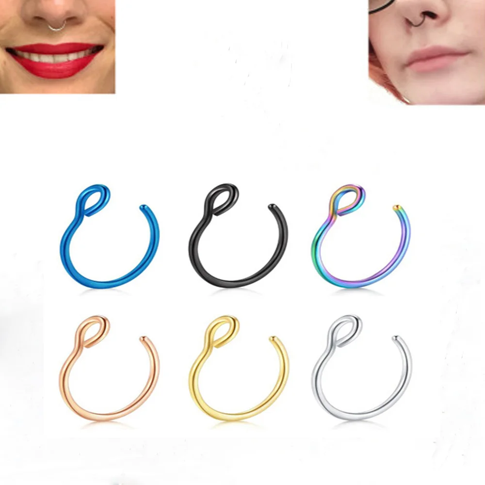 Имитация пирсинга носа Перегородка Кольца 1 шт стальной обруч ноздри клип на Нос