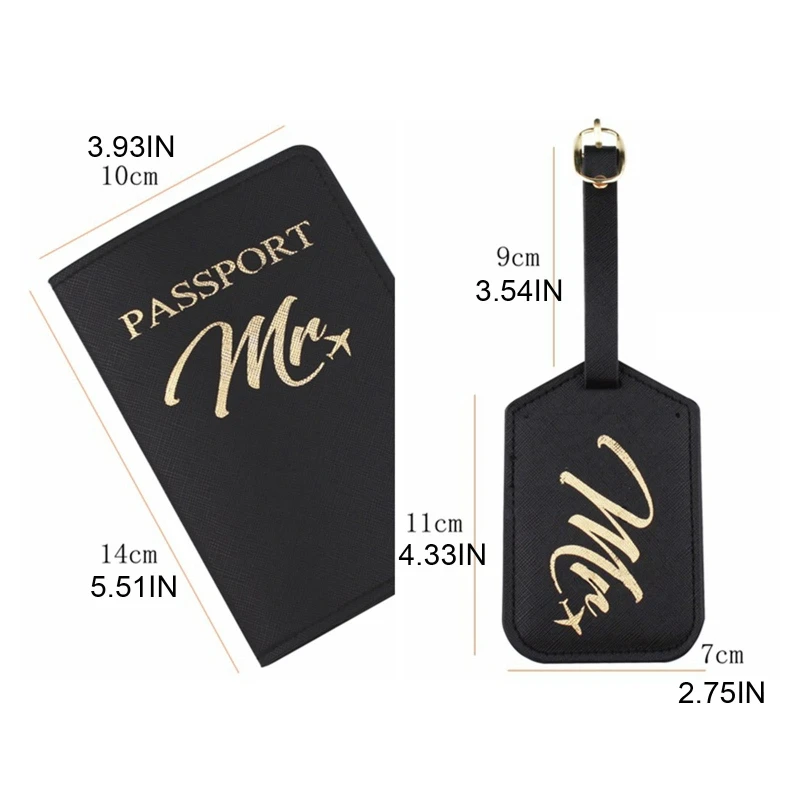 

1Set PU Leather Luggage Tag Mr./Mrs. Passport Case for Couples Honeymoon 50LD