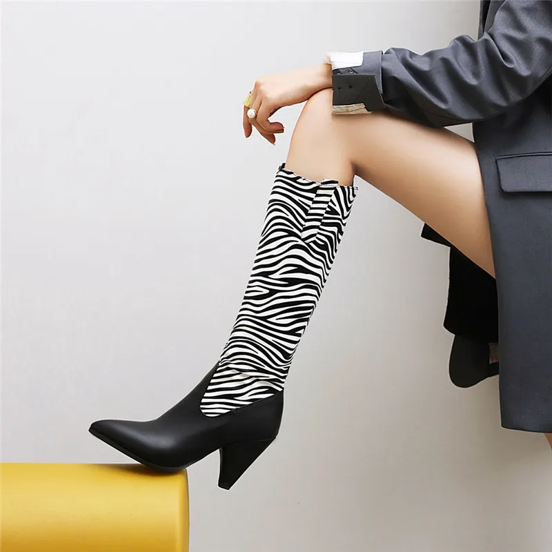 YMECHIC/модные камуфляжные высокие сапоги до колена в полоску с леопардовым принтом