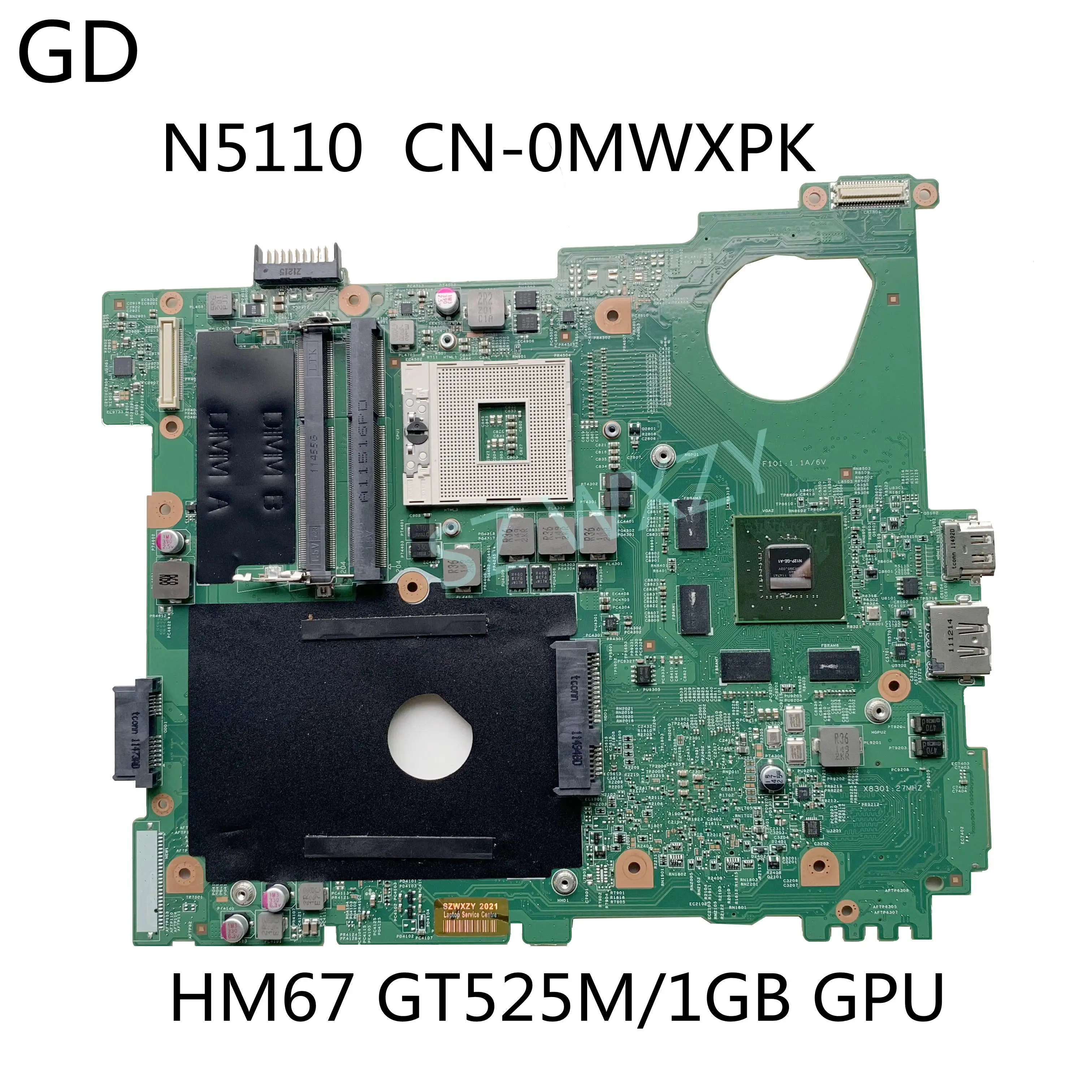 GD Оригинал для DELL N5110 Материнская плата ноутбука HM67 GT525M/1 ГБ CN-0MWXPK 0MWXPK полностью