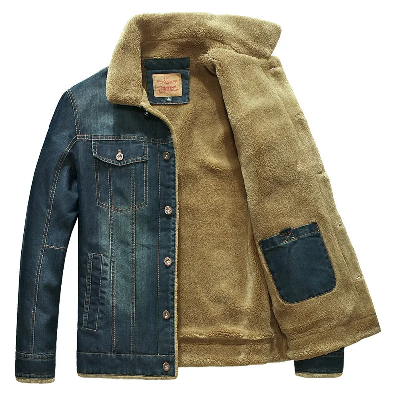 L-6XL Winter Denim Jacket Men Windbreaker Fleece Thick Warm Mens Jackets Outwear Jeans Coat Male Multi-pockets Cowboy Clothing