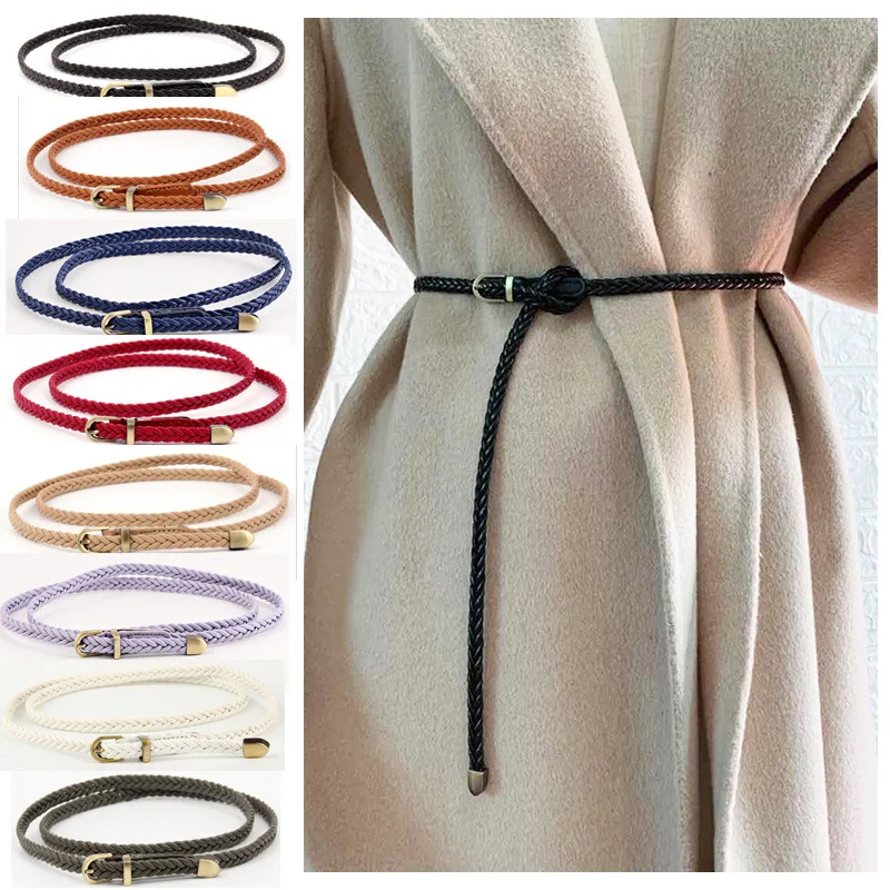 

Vintage Woven Belt Female Pin Buckle PU Leather Leisure Belts For Women All-Match Thin Waistband Girdle Decorative Dress Skirt