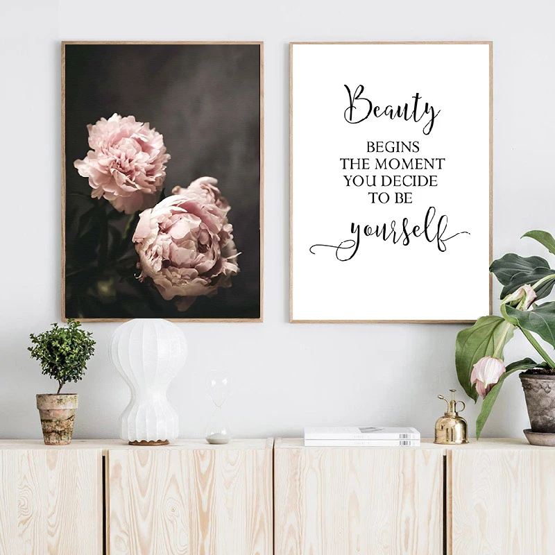 Картина на холсте с цветами декоративный постер в скандинавском стиле розовыми