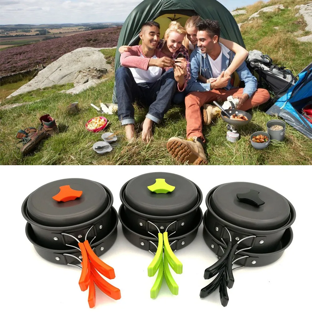

Outdoor Camping Tableware Cooking POTS Set Frying Pan 1-2 People Cookware Kit Travel Hiking Portable Smooth Surface 17x17x9CM