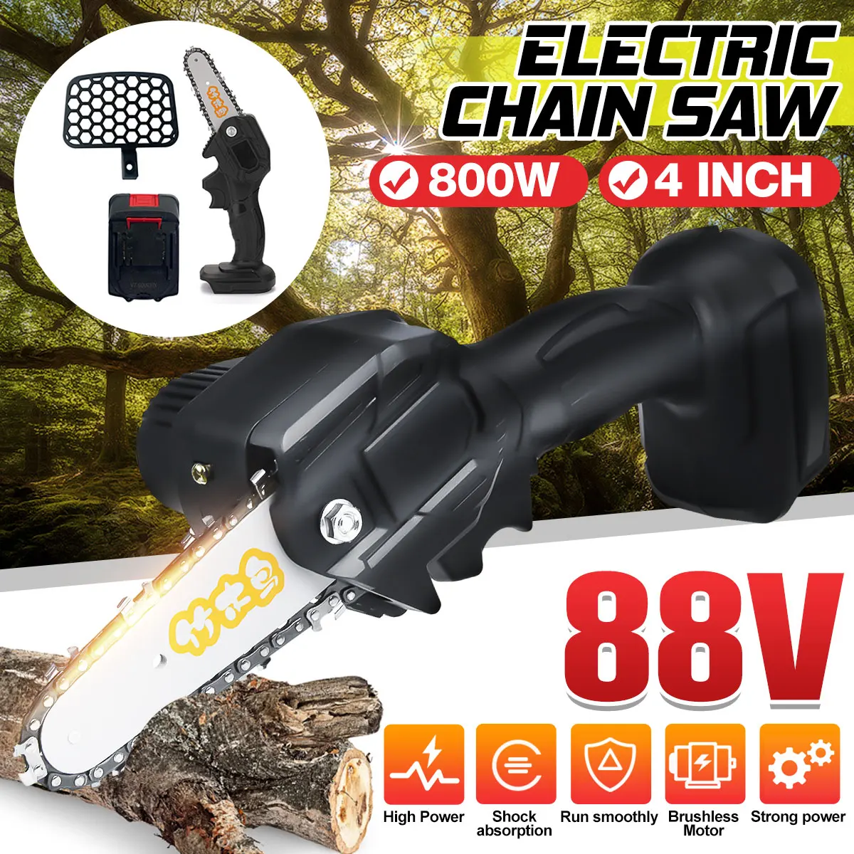 

Пила цепная электрическая, 88 в, 800 Вт, 4 дюйма, с аккумулятором