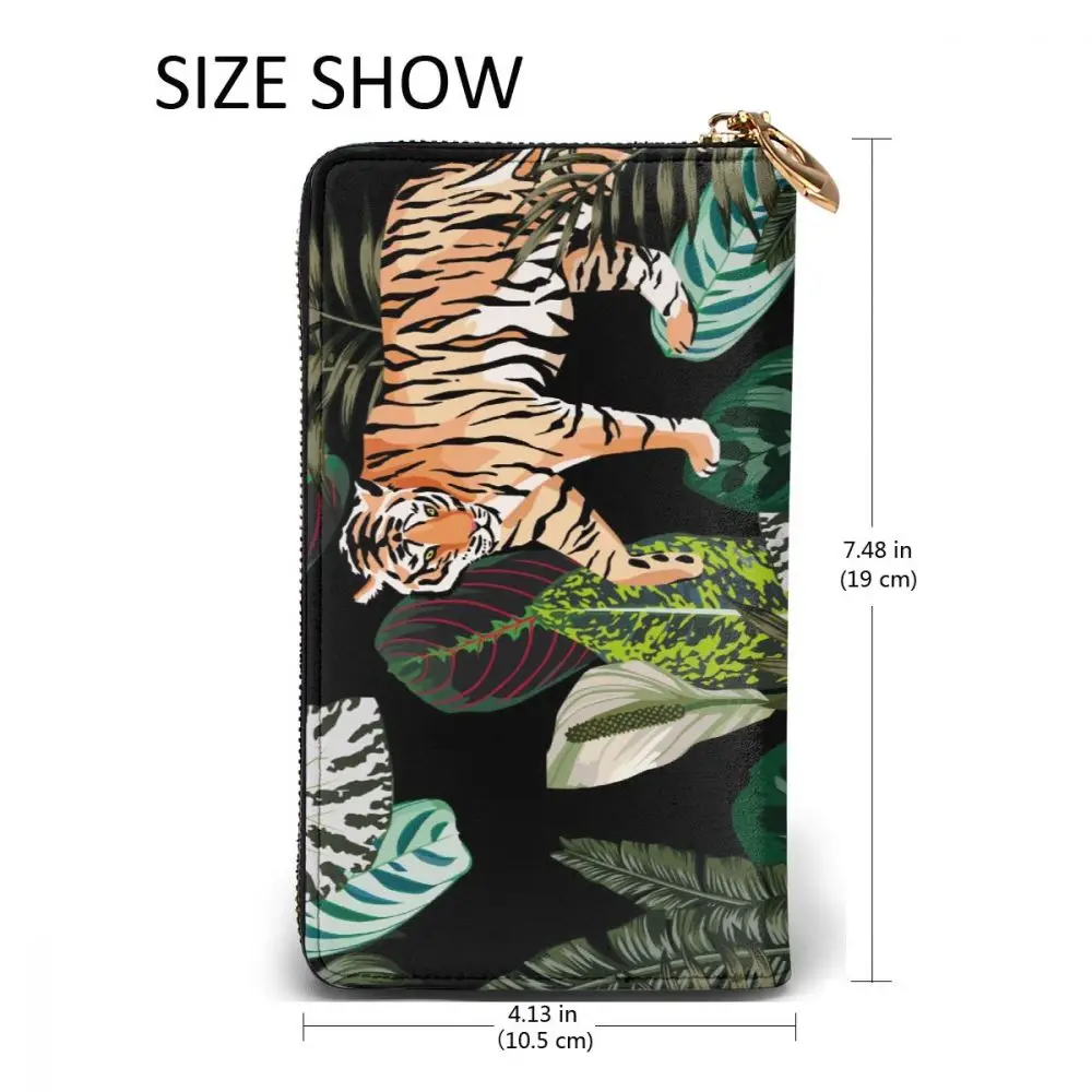 

Tropical Walking Tiger Long Wallet with Credit Card Slots ID Holder Checkbook Organizer Zipper Coin Purse