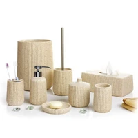 factory price beige color decorative sandstone bathing products with soap dish polyresin bathroom asscssories set