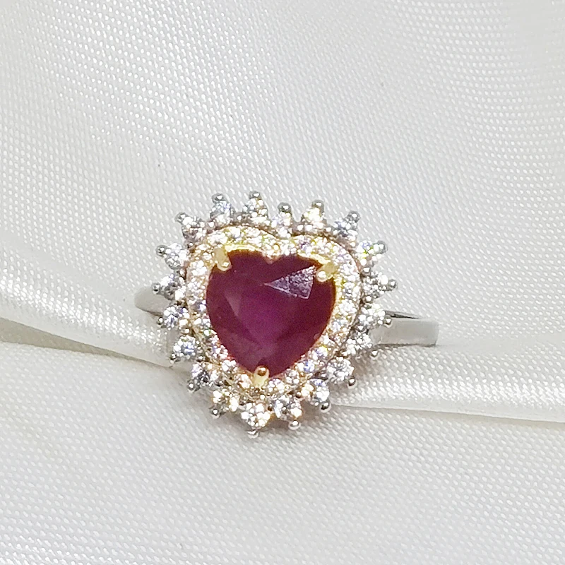 

Natural Pigeon Blood Ruby Gemstone Heart-shaped Fashion Ring Real 925 Sterling Silver Fine Jewelry for Women MeiBaPJFS