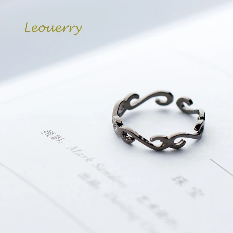 Leouerry 925 Sterling Silver Cirrus Design Black Open Ring Women Cool Adjustable Finer Party Fine Jewelry Gift | Украшения и