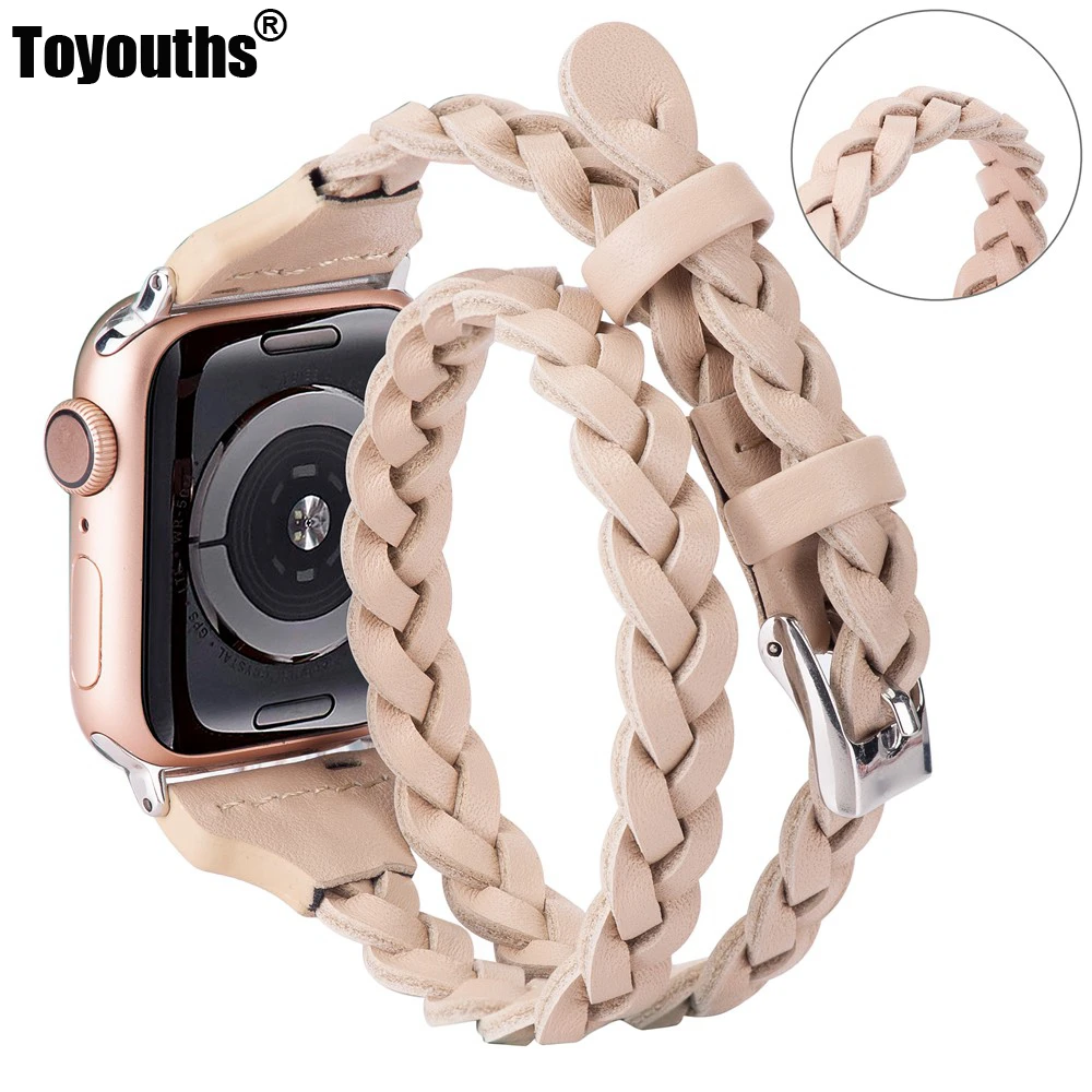 Ремешок для часов iWatch Series 5 4 3 2 1 Женский двойной кожаный плетеный браслет Apple Watch