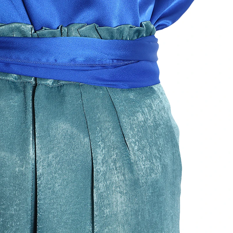 

SISPELL Lace Up Two-piece Suit For Female V Neck Sleeveless Ruched Top High Waist Slimming Loose Women's Casual Sets Fashion New