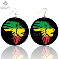 somesoor fashion african colors lion printed wooden drop earrings black king design big loops dangle jewelry for women gifts