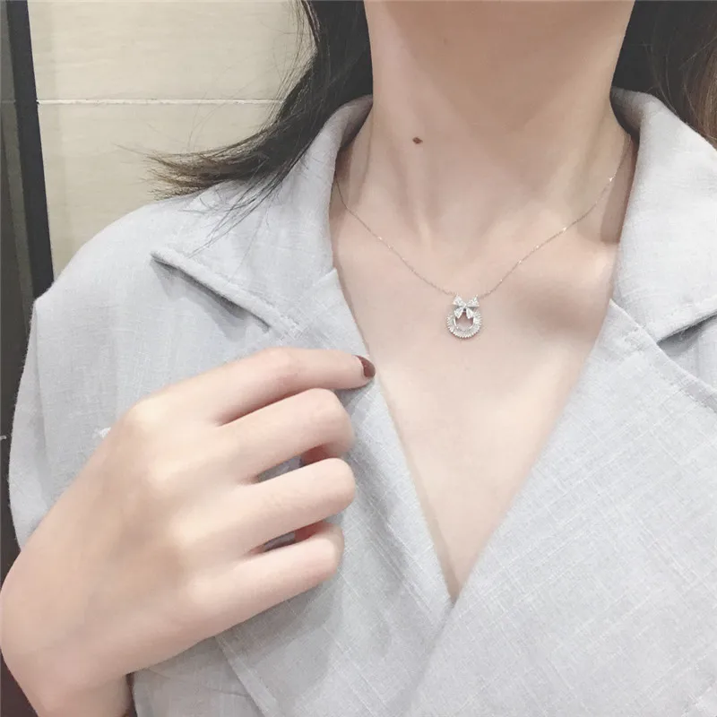 

2021 New Trendy Bow Pendant Necklace 925 Sterling Silver for Women Party Gift Jewelry Bulk Sell X6191