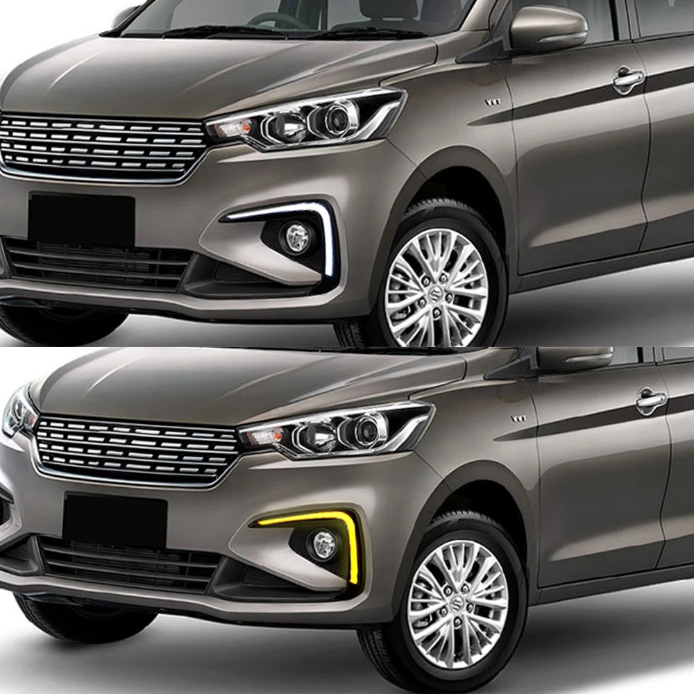 Автомобильный мигающий 2 шт. светодиодный светильник дневного света для Suzuki Ertiga DRL противотуманная фара желтый сигнал поворота