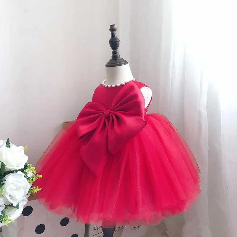 

Baptism Dress for Baby Girl Holy Communion Gown Red Tutu Beading Toddler Birthday Party Wedding Wear Infant Christening Dress