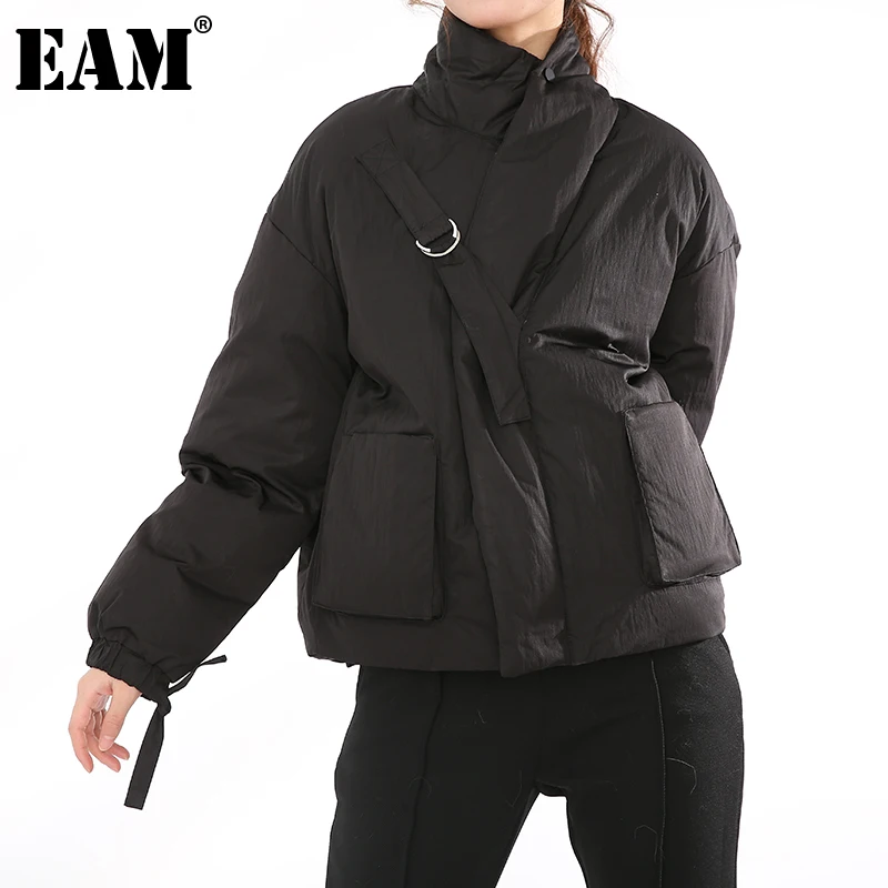 

Женская короткая парка EAM, черная Свободная куртка с хлопковой подкладкой и длинными рукавами, большие размеры, весна-осень 2021, A819-01