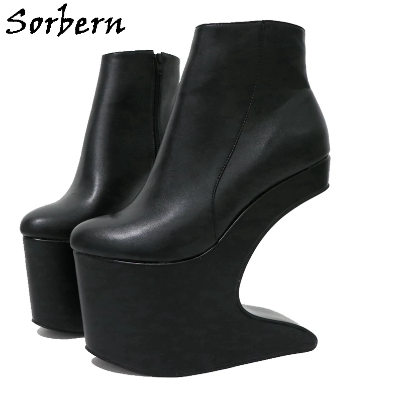Sorbern Special Heelless Boots Women Thick Platform High Heels Drag Queen Fetish Shoes Unisex Ankle High Booties No Heels