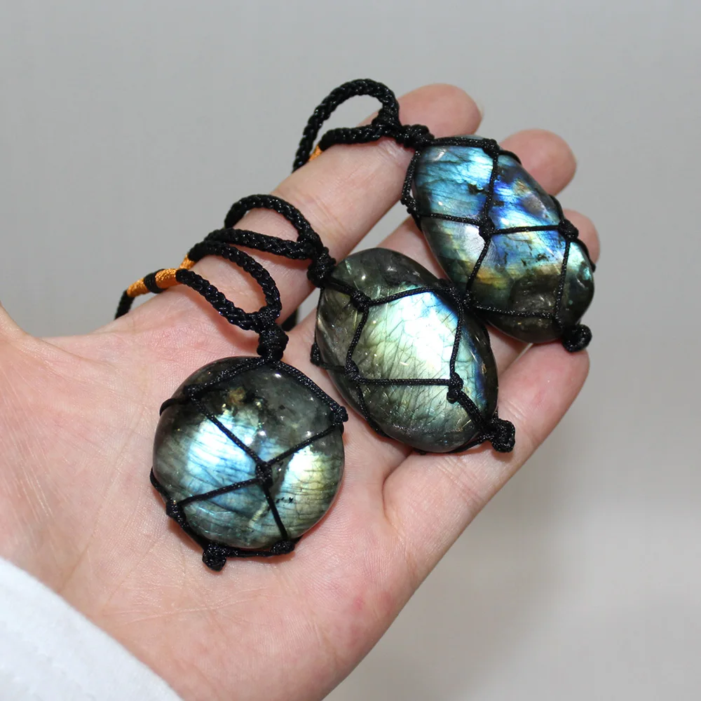 Hemp Labradorite Moonstone Stone Pendants & Necklaces Sunlight Shaped Energy Women Men Healing Yoga Jewelry Drop Shipping | Украшения и