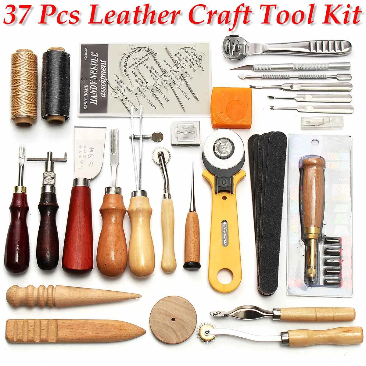 

37 Pcs/Set Professional Leather Craft Tools Kit Hand Sewing Stitching Punch Carving Work Saddle Groover DIY Making Tool