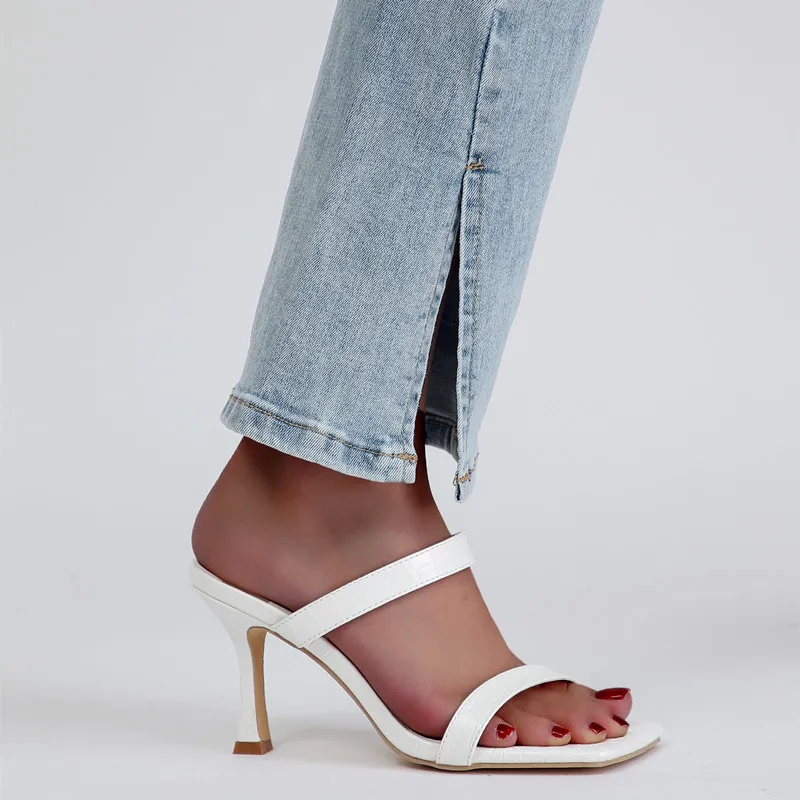 

WHNB NEW Summer Solid Color Hollow Women's Shoes High-heeled Shoes with Stiletto Open Square Head Sandals and Slippers