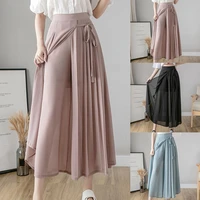 casual women pants solid color wide leg high waist pleated loose slacks trousers for work summer long pants skirt girl korean