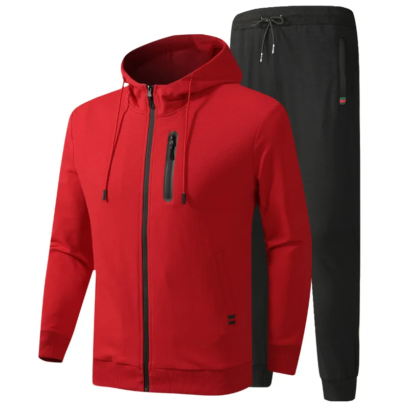 

Men's sportswear spring and autumn cotton hooded outdoor running casual sportswear men's plus size two-piece suit