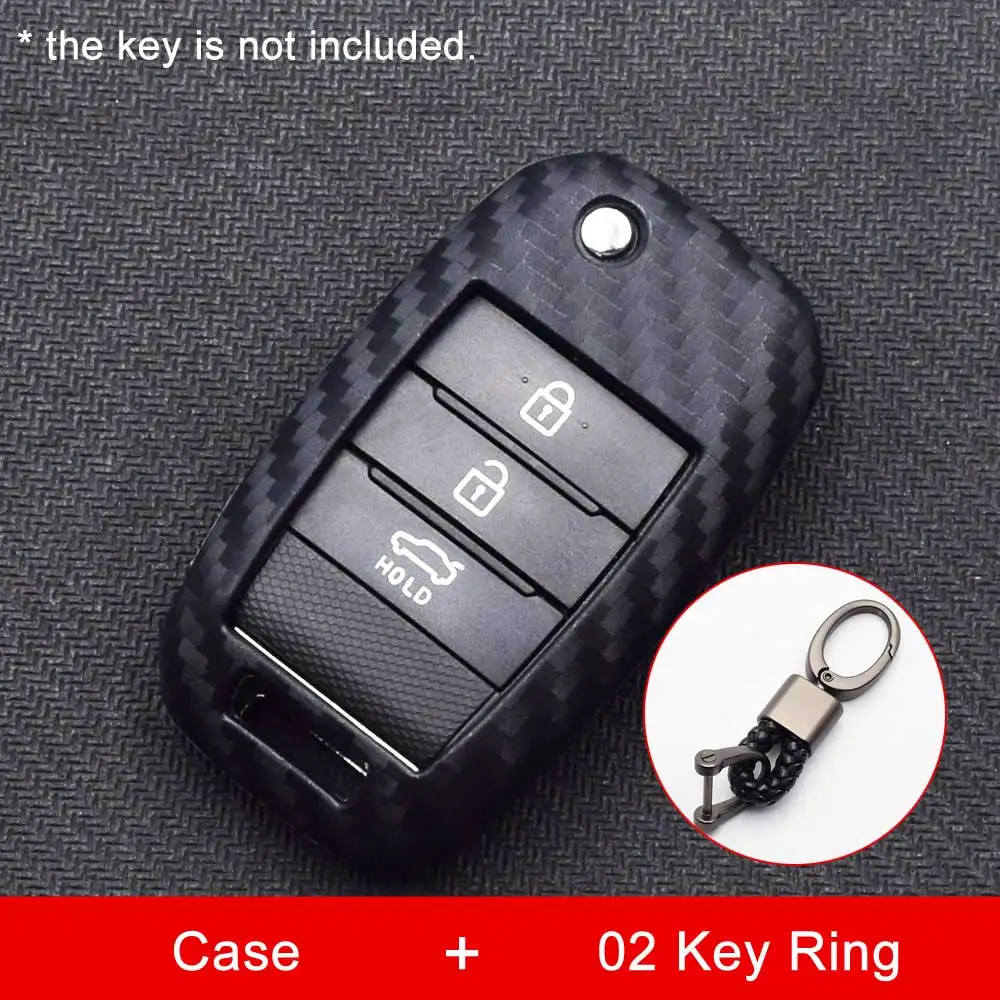 Case and 02 Key Ring УГЛЕРОДНЫЙ силиконовый чехол для ключей от машины для KIA KX5 Rio Sportage QL Ceed Sorento Cerato K2 K3 K4 K5 Складной Дистанционный чехол для ключа чехол сумка - Название цвета: Case and 02 Key Ring