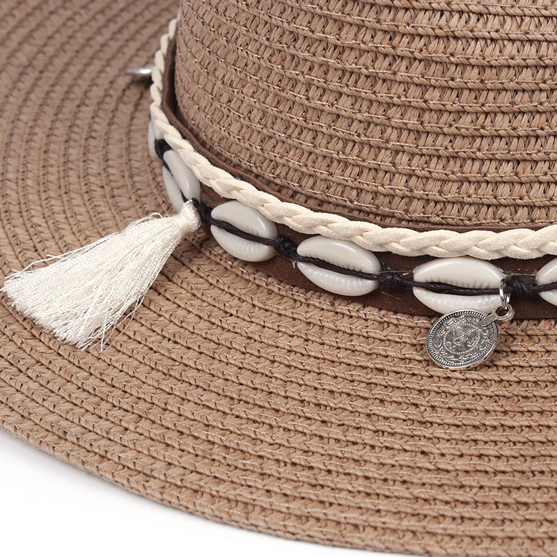 

Shell Tassels Cowgirl Summer Hat Straw Hat for Women Men Western Cowboy Hat Lady Trendy Woven Sun Hat Wide-brim Beach Cap