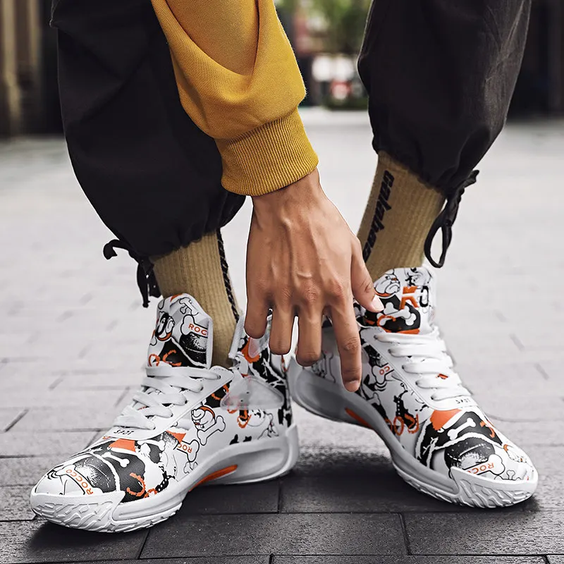 Autumn And Winter Fashion Graffiti Basketball Shoes Designer Men's Hip-hop Sneakers Outdoor High top Trend Sports Shoes Men