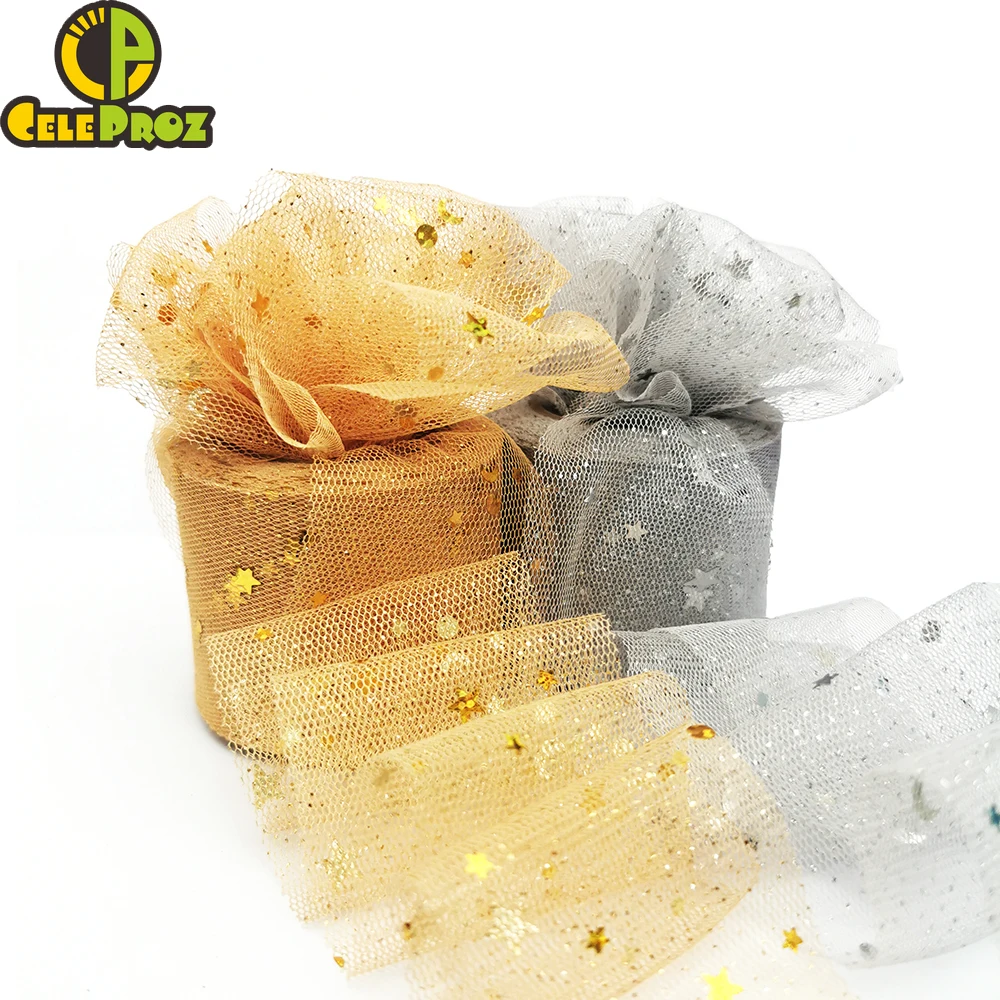 6 см Звезда Луна Тюль конфетти блесток Лента мягкая прозрачная органза сетка