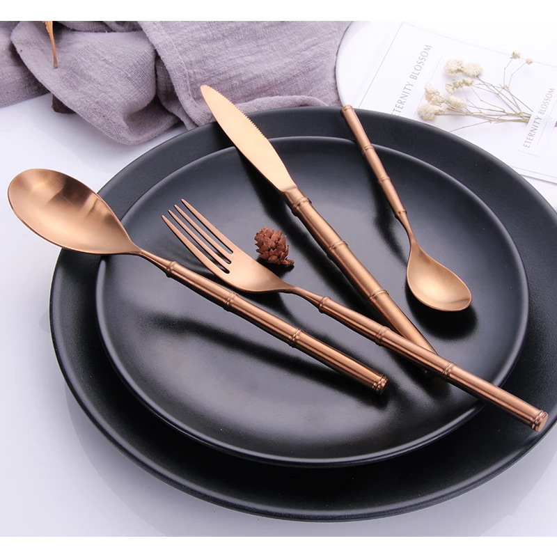 Портативный набор из розовые золотые столовые приборы столовых приборов вилка