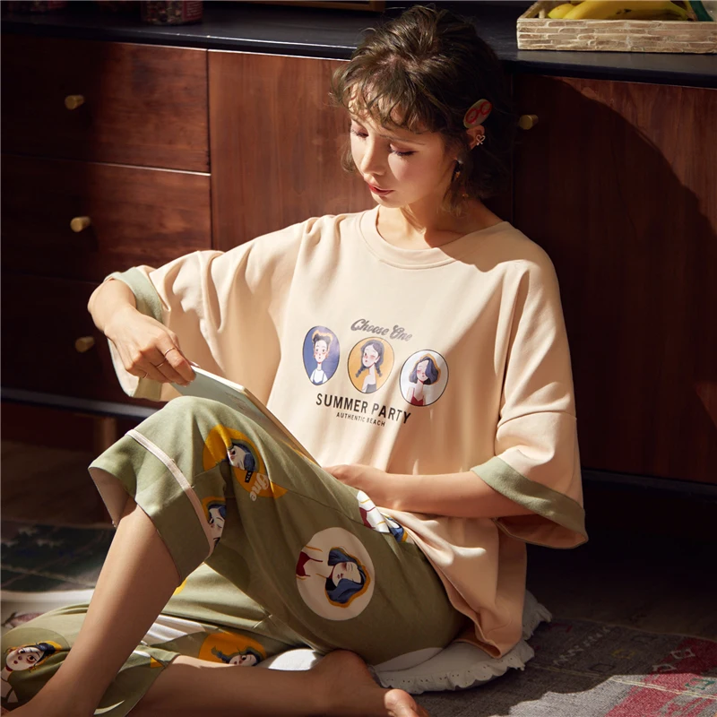 

2020 пижамный комплект для отдыха женская пижама женская ночная рубашка Домашняя одежда женская летняя мультяшная Хлопковая пижама