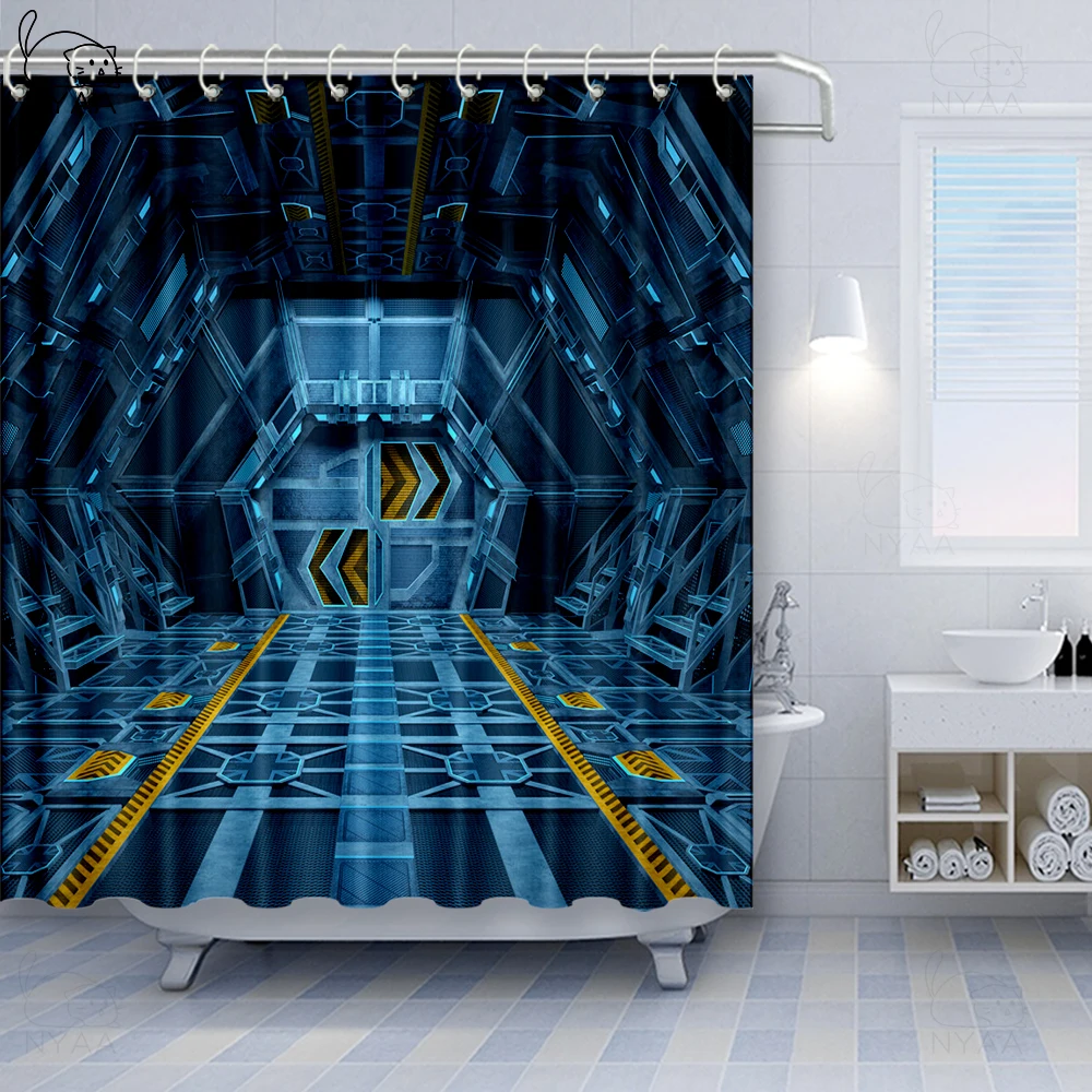

Vixm Fantasy Shower Curtain Futuristic Hallway of Spaceship Digital Architecture Sci Fi Style Inner View Fabric Bath Curtains