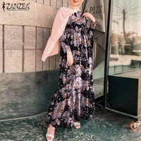 zanzea womens summer elegant ruffle sundress vintage abaya hijab dress robe femme fashion floral print long sleeve maxi dress