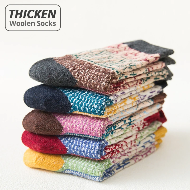 HSS/Новинка 5 пар женские зимние носки теплые шерстяные для девочек высокое