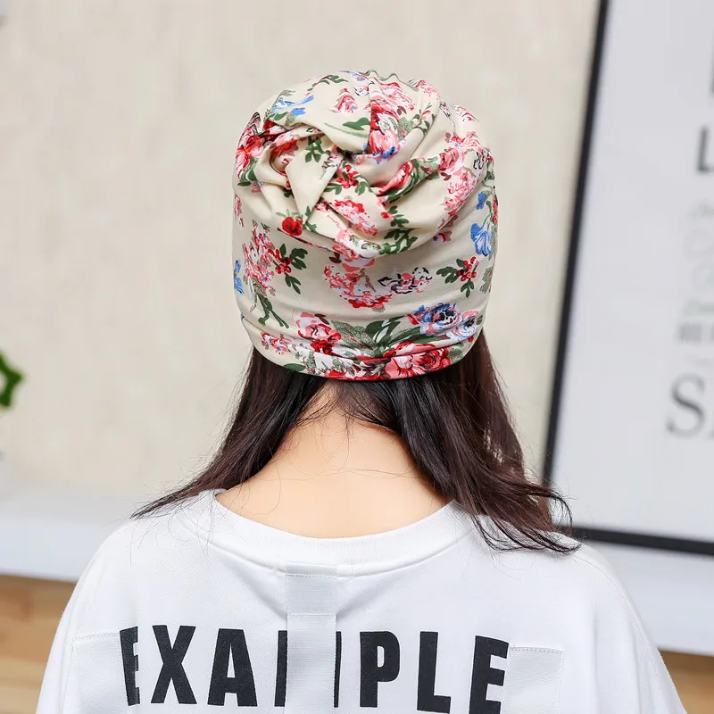 

Women Print Flowers Beanie Multifunction Printed Hat Girl Casual Skullies Floral Turban Scarf Female Headwear Headwrap
