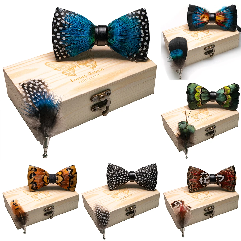 

2021 оригинальный новый дизайн галстук-бабочка из натурального пера изысканный ручной работы мужской роскошный галстук-бабочка деревянная П...
