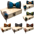 Оригинальный галстук-бабочка jemygin с натуральными перьями, изысканный мужской роскошный галстук-бабочка ручной работы, деревянная Подарочная коробка, набор для свадебвечерние НКИ