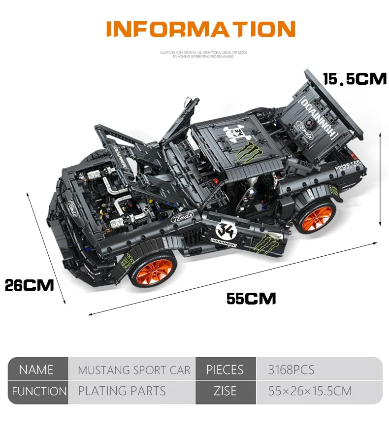 Новинка 1965 Ford Mustang Hoonicorn гоночный автомобиль fit Technic MOC-22970 FIT 20102 строительные блоки кирпичи детские игрушки подарок