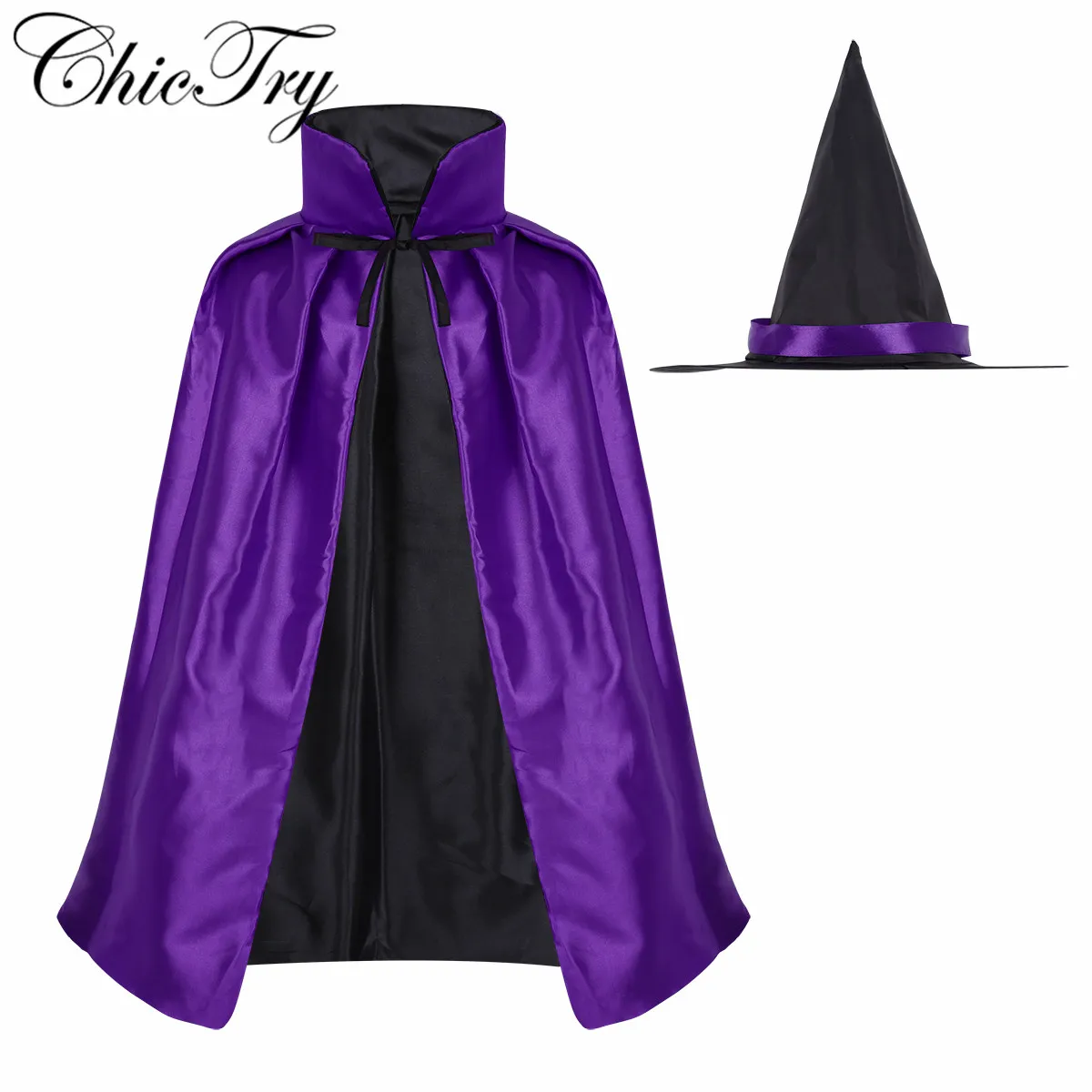 Новинка детские костюмы ведьмы на Хэллоуин двусторонняя атласная накидка и